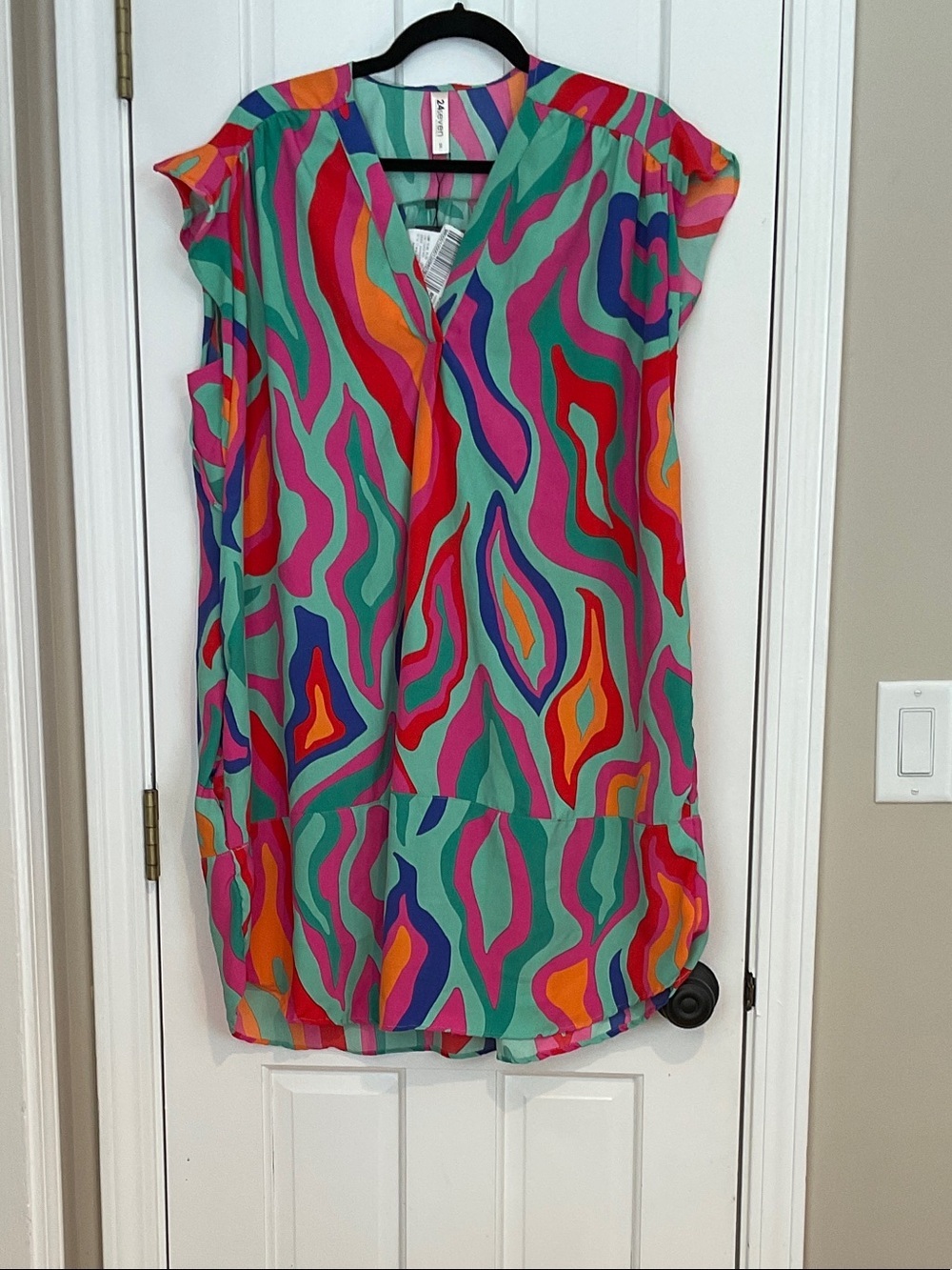 Colorful Abstract V-Neck Tunic Top by 24seven